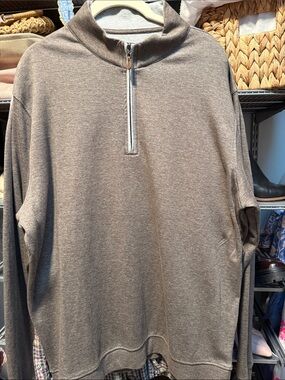 johnnie-O Men's Quarter-Zip Pullover Sweater in Heather Grayish Brown